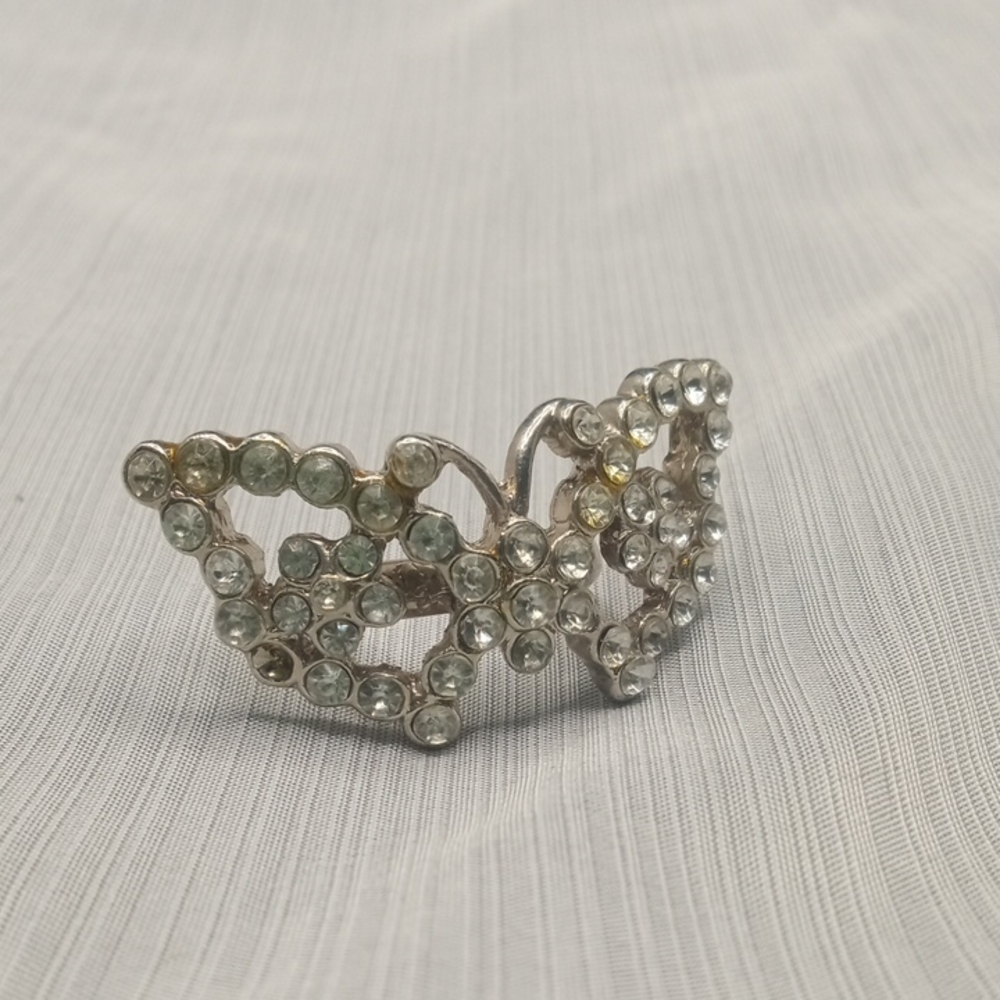 Elegant Silver Butterfly Ring With Sparkling Stones
